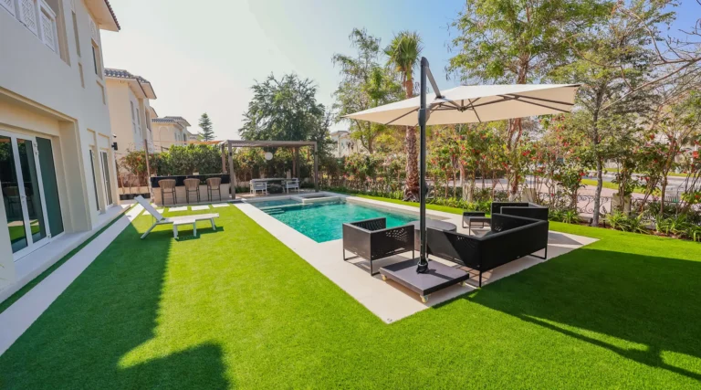 Villa garden and pool project by Elkin Landscape in Al Furjan, Dubai
