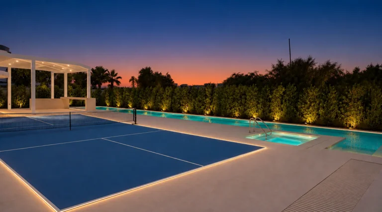 Combined pool and landscaping design in a Dubai villa